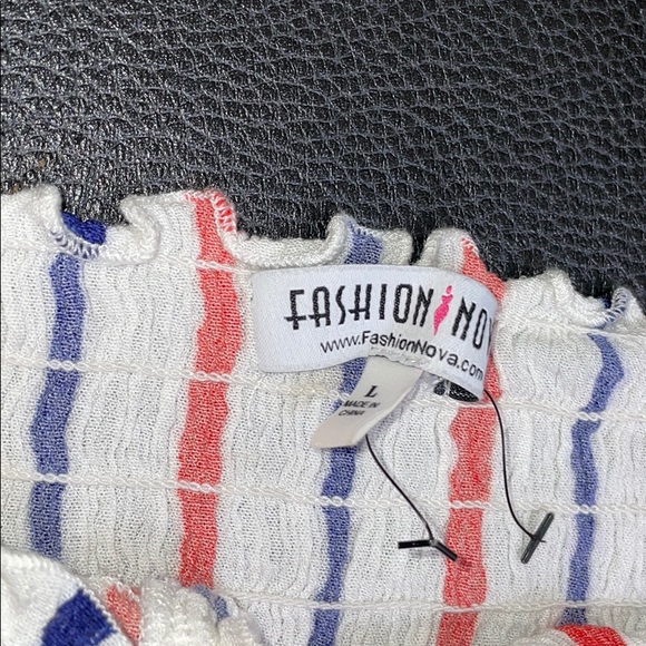 Fashion Nova Off the Shoulder Red White Blue Top - Picture 3 of 9